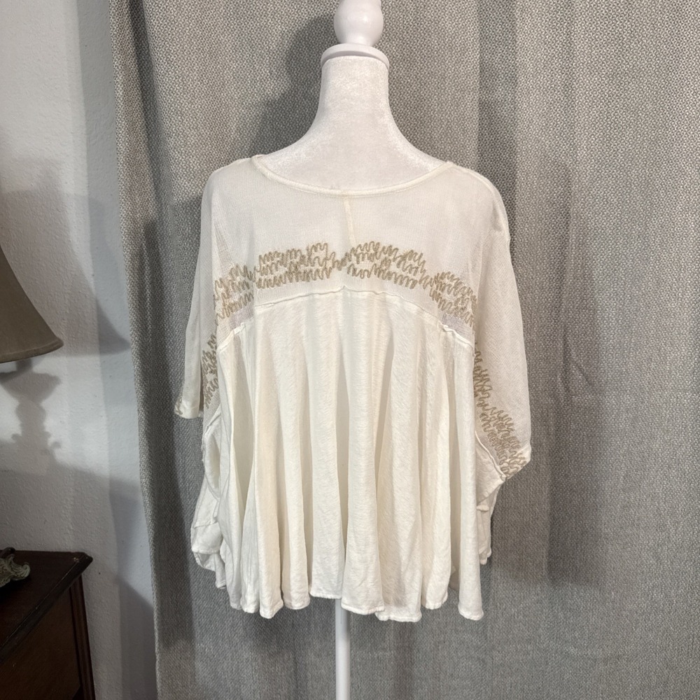 Free People Love Letter Embroidered Top Women's Size CS Oversized Boho Ivory - Picture 6 of 12